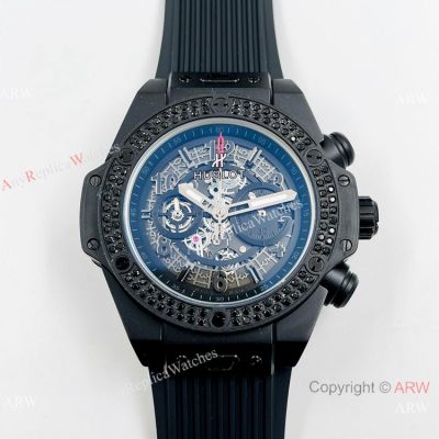 Copy Hublot Big Bang Unico Black Magic Watch set Diamonds